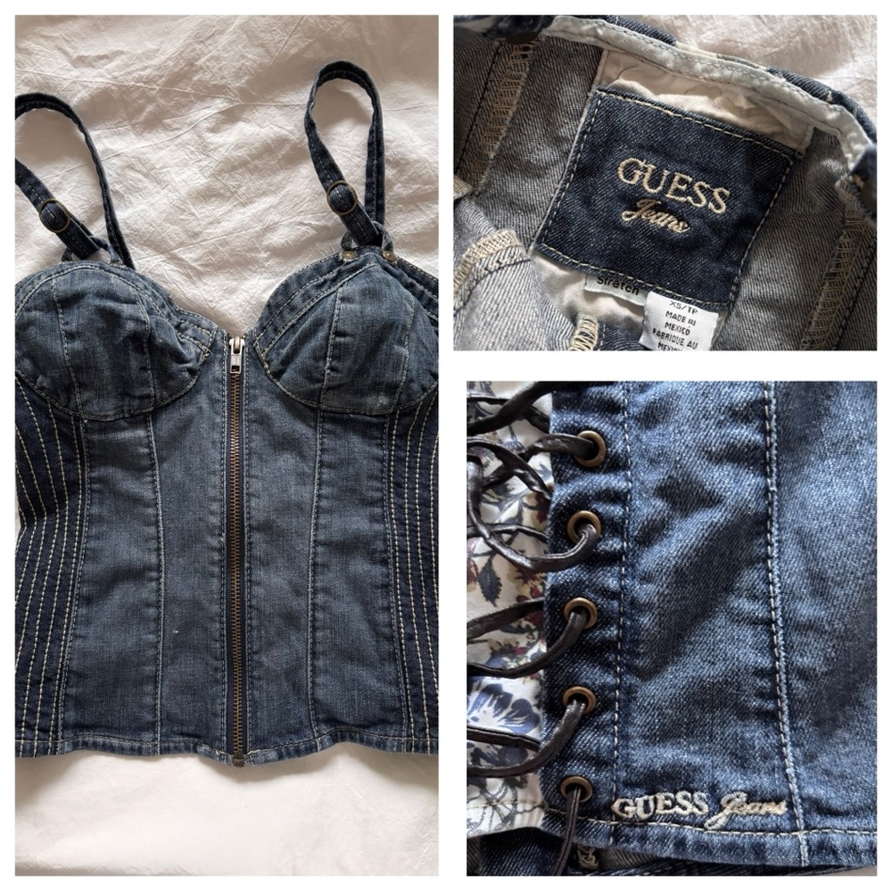 Guess Denim Zip-Front Bustier Top - lace- up corset
